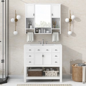 ModernLuxe 36'' Modern Bathroom Vanity Set with Ceramic Sink, 6 Drawers & Soft Close Doors, Mirror Cabinet with Towel Bar - 1 of 4