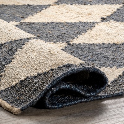 Charcoal and Beige Diamond Pattern Jute Rectangular Rug, 5' x 8'