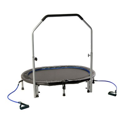 Stamina InTone Oval Fitness Rebounder Trampoline for Cardio Workouts with Adjustable Handlebars, Resistance Tubes, and Health Monitor, White