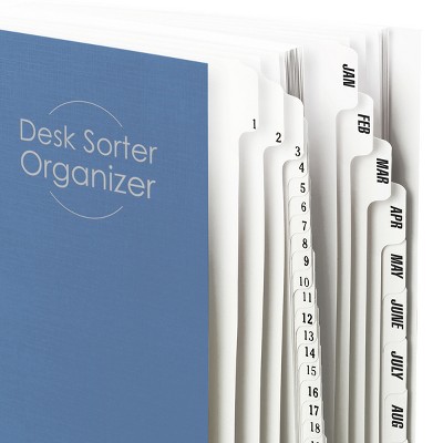 Dark Blue Letter Size Desk File Sorter with 43 Dividers