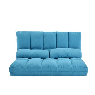 LIVAREEmlen Double Chaise Lounge Sofa, Floor Couch with Two Pillows (Blue)