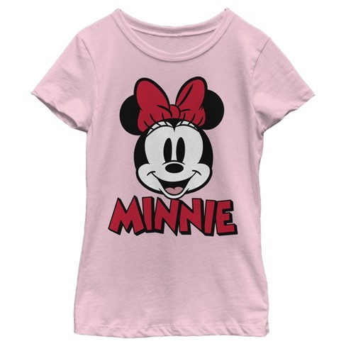 Girl's Mickey & Friends Retro Minnie Mouse Big Face T-shirt - Light ...