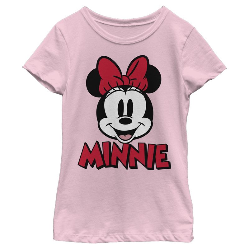 Girl's Mickey & Friends Retro Minnie Mouse Big Face T-Shirt, 1 of 5