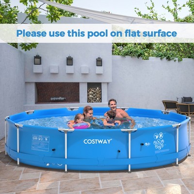 Costway 12ft Round Blue PVC and Iron Frame Above Ground Swimming Pool