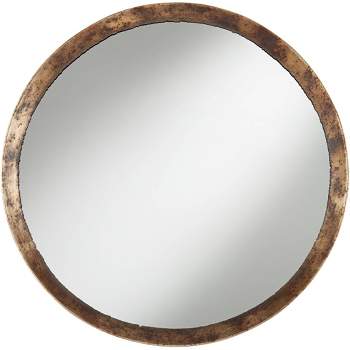 Uttermost Tortin Round Vanity Decorative Wall Mirror Rustic Hammered Jagged Metal Frame 34" Wide for Bathroom Bedroom Living Room Office Home Entryway