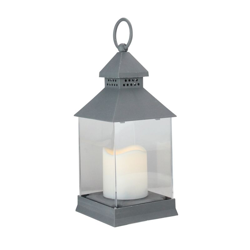 Northlight 9.5" Gray Candle Lantern with Flameless LED Candle Tabletop Decor, 2 of 4