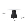 HomeRoots 48" White and Black Sintered Stone and Steel Pedestal Base Round Dining Table - 3 of 4