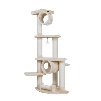 Beige Faux Fur and Sisal 74'' Cat Tree with Multiple Perches