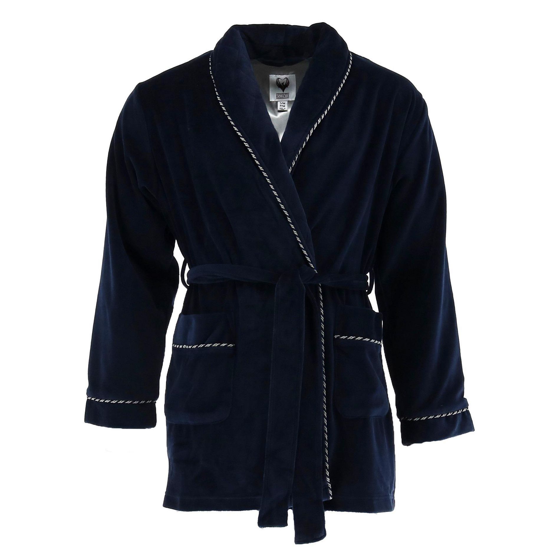 Ascentix Men's Velour Smoking Jacket with Satin Lining, Large / Xlarge, Navy