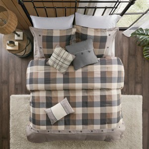 Gulches 7 Piece Queen Herringbone Comforter Set Neutral - 1 of 4