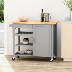 Vynxaria Kitchen Island Cart - Solid Wood Top, Mobile Storage with Spice Rack & Towel Holder - 1 of 4