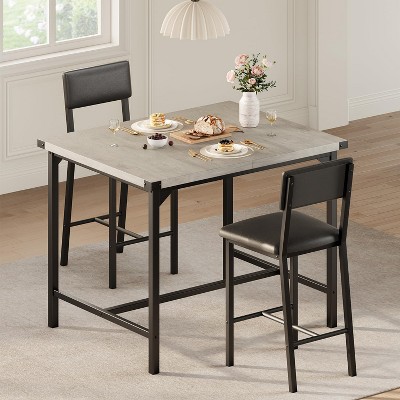 Nasitip Dining Table Set for 2 W/Footrest & Backrest, Counter Height Table with 2 Upholstered Bar Chairs,for Small Space