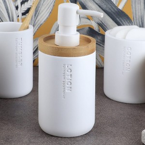 Evideco French Home Goods Elegant Soap Dispenser - Polyresin and Bamboo Design, Refillable Liquid Pump - 1 of 4