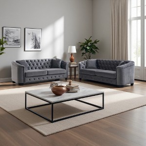 3+3 Velvet Chesterfield Sofa Set with Nailhead Trim - 1 of 4