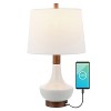 23" Finn Vintage Minimalist Iron LED Mini Table Lamp with USB Charging Port Wood Finished/White (Includes LED Light Bulb) - JONATHAN Y - 3 of 4