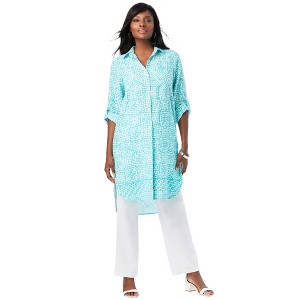 Jessica London Women's Plus Size Linen Mega Tunic - 12 W, Aqua Sea Tile ...