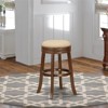 East West Furniture Devers 30" Wood Swivel Backless Bar Stool in Mocha/Mahogany - 2 of 4