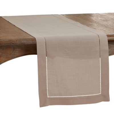 Photo 1 of 16x120 Hemstitch Design Table Runner Taupe - Saro Lifestyle