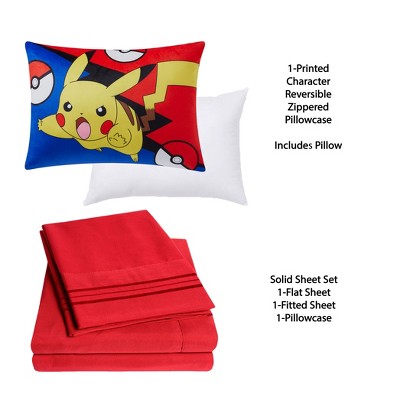 Kids' Pokemon Pikachu Pillow with Bonus Solid Sheet Set