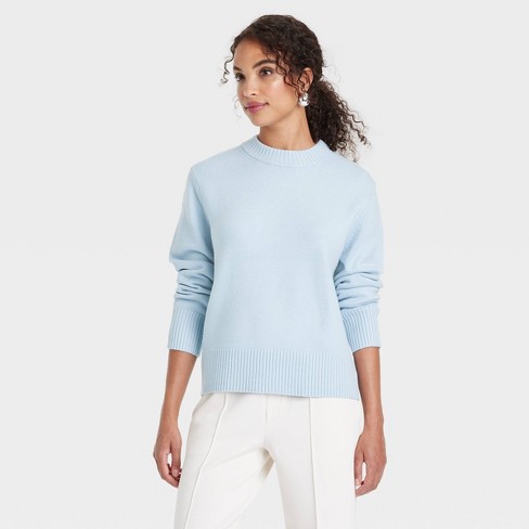 Light blue crew neck sweater women's sale