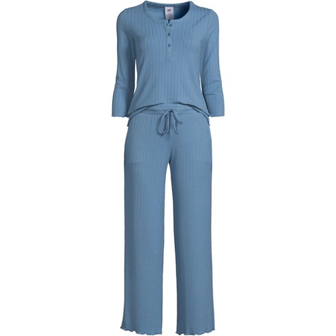 Lands' End Women's Plus Size Pointelle Rib 2 Piece Pajama Set - 3/4 Sleeve  Top And Crop Pants - 1x - Muted Blue : Target