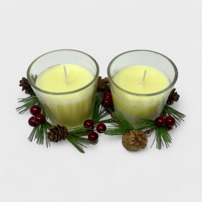 2-Pack Christmas Candle Set - Winter Holiday  7.76 oz Glass Votive Candles with Decorative Wreath Accents, Christmas Gift Set for Home Decor