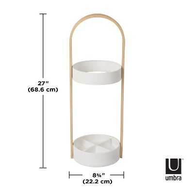 Bellwood Modern White-Natural Wood & Steel Freestanding Umbrella Stand