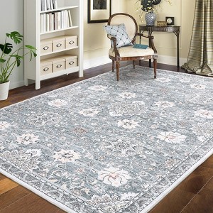 Vintage Washable Rugs, Low Pile Floral Bedroom Rugs for Living Room, Soft Low Pile Non-Slip Throw Rug for Dining Room Office - 1 of 4