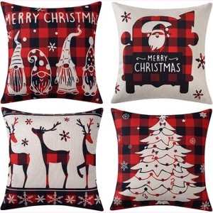 TackView Buffalo Plaid Christmas Pillow Covers Set of 4, 18x18 Inch Red Black Gnome Deer & Santa Throw Pillow Cases for Couch,red - 1 of 4
