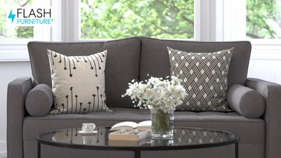 Hudson Dark Gray Tufted Fabric Loveseat with Wood Legs