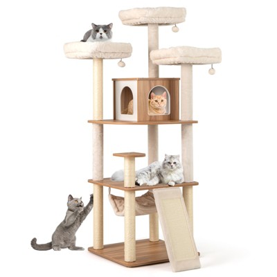 Tangkula 68" Large Cat Tower w/ 3 Padded Perches Condo Sisal Scratching Posts & Ramp