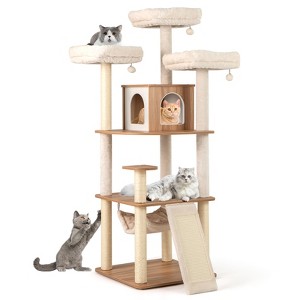 Tangkula 68" Large Cat Tower w/ 3 Padded Perches Condo Sisal Scratching Posts & Ramp - 1 of 4