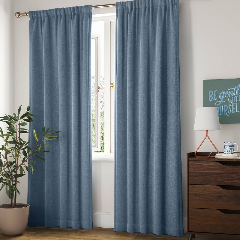 Room Darkening Heathered Thermal Window Curtain Panel Blue - Room Essentials™, 3 of 7