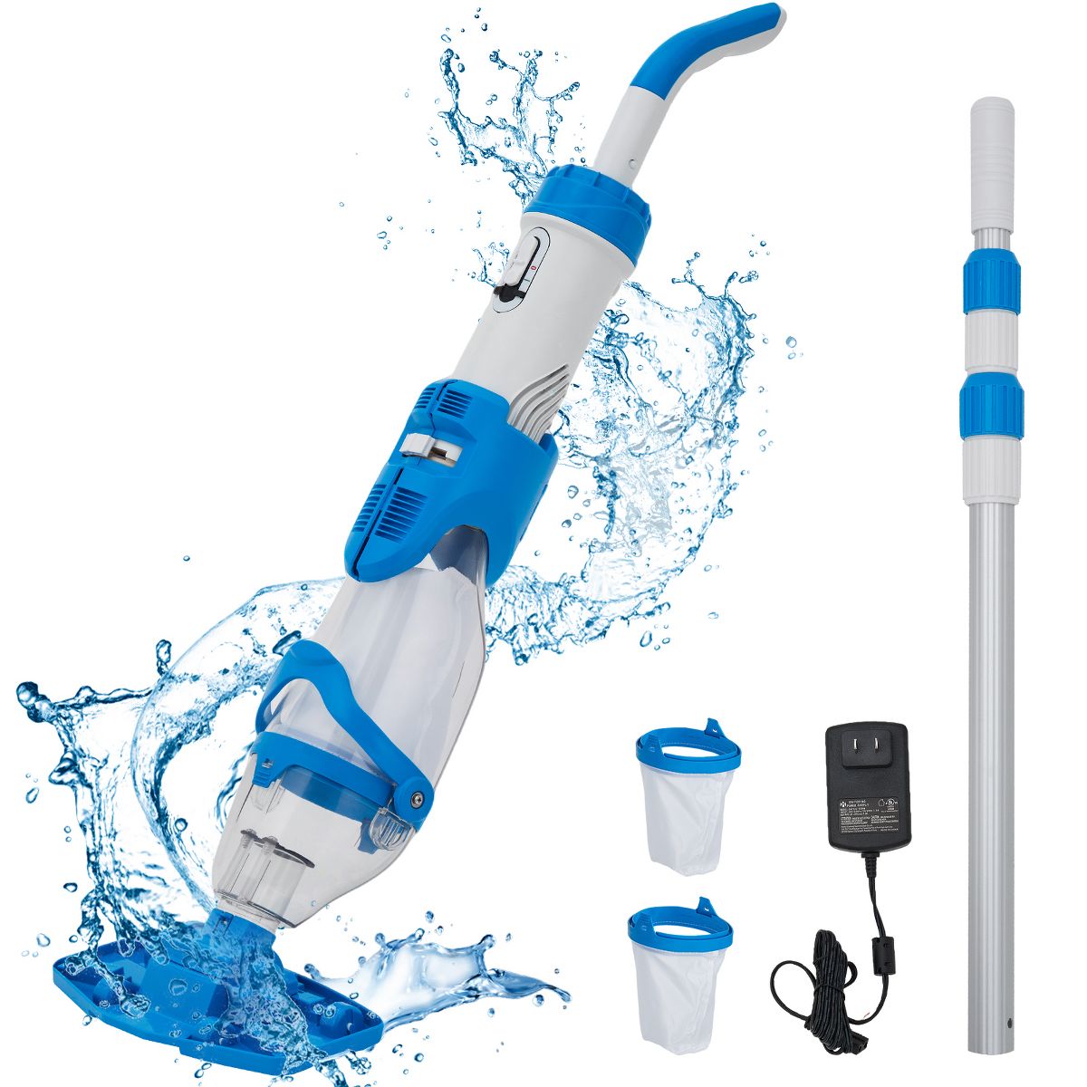 Handheld Pool Vacuum with Telescopic Pole, Swimming Pool Cleaner 19.8GPM Suction for Above Ground Inground Pools Spa Hot Tub, Dual-Filter System