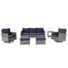 Sonkuki 6-Piece Patio Conversation Set with Swivel Rocking Chair and Side Table, Navy Blue Cushion - 2 of 4