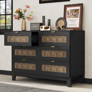 Lycvki Rustic Farmhouse Wooden Dresser with 6 Drawers and Metal Handles - 1 of 4