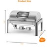 Roll Top Chafing Dish Set - Full Size Stainless Steel Buffet Warmer with Glass Window for Weddings & Events, Silver - 2 of 4