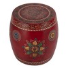 HomeRoots 18" Red Iron Hand Painted Floral Round Drum End Table - 4 of 4