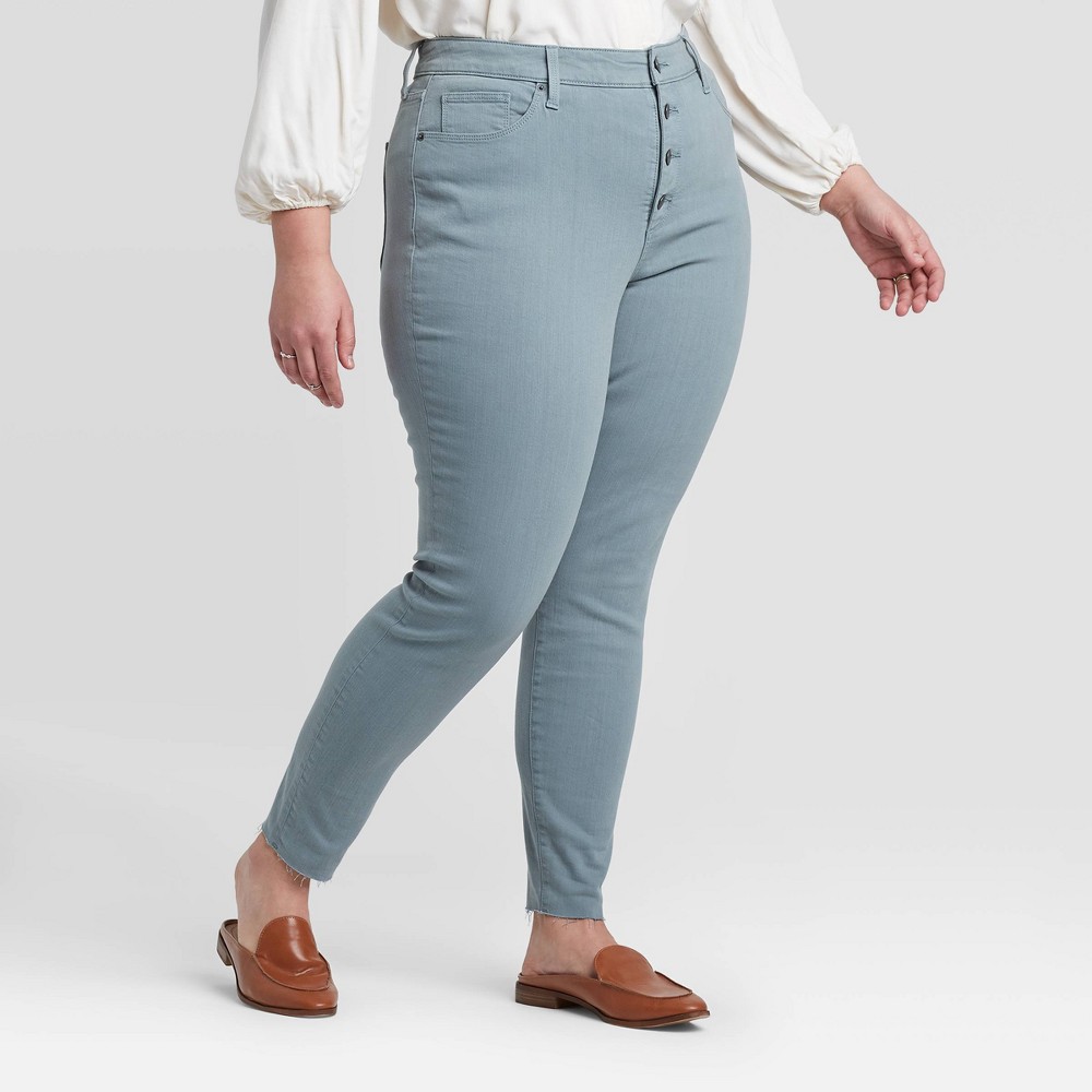 Women's Plus Size High-Rise Raw Hem Skinny Jeans - Universal Thread Green 20W, Women's, Blue was $29.99 now $20.99 (30.0% off)