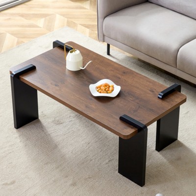 ALEXOUN Rectangle Coffee Table with Sturdy MDF Desktop & Metal Legs, Vintage Mortise Tenon Center Table for Home and Apartment