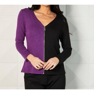 Women's Color Block V-Neck Zip Cardigan - french kyss - 1 of 2