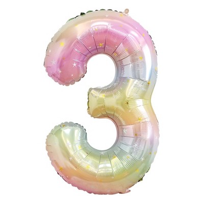 Unique Bargains Number 3 Foil Balloon Colorful 1 Pc : Target