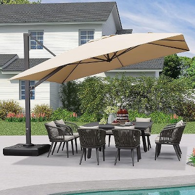 PURPLE LEAF 12ft Square Patio Umbrella with Base Large Outdoor Offset Umbrella 360-degree Rotation Cantilever Umbrella for Garden Deck Backyard Pool