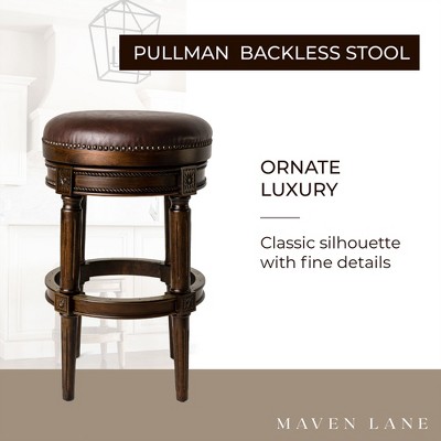 Walnut Backless Swivel Bar Stool with Leather Seat, 20.25"