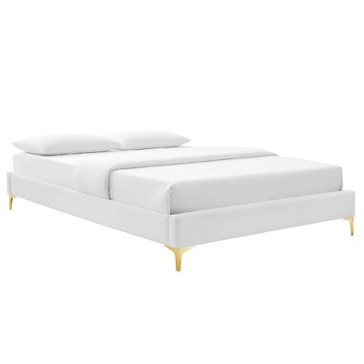 Sutton King White Velvet Upholstered Bed Frame with Gold Legs