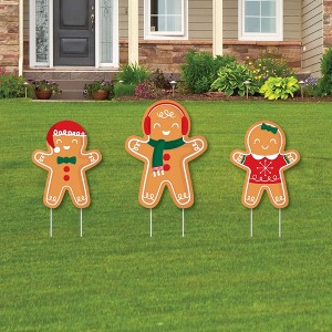 Big Dot of Happiness Gingerbread Christmas - Outdoor Lawn Sign Decorations with Stakes - Gingerbread Man Holiday Party Yard Display - 3 Pieces - 1 of 4