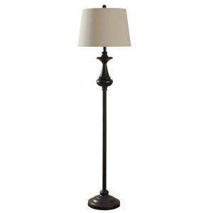 Natural Linen Floor Lamp Bronze Finish - StyleCraft: Steel Standing Light for Home Office - 1 of 3