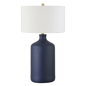 Hudson Canal 29 Ceramic Table Lamp Navy Base White Drum Shade UL Listed