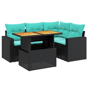 vidaXL 5 Piece Patio Sofa Set with Cushions Black Poly Rattan - 1 of 4
