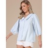 INSPIRE CHIC Women's Button Down Striped Dressy Casual Turndown Collar 3/4 Puff Sleeve Babydoll - 4 of 4